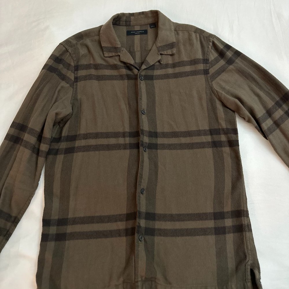Men's All Saints 'Zenith' Check Overshirt Green / Black
